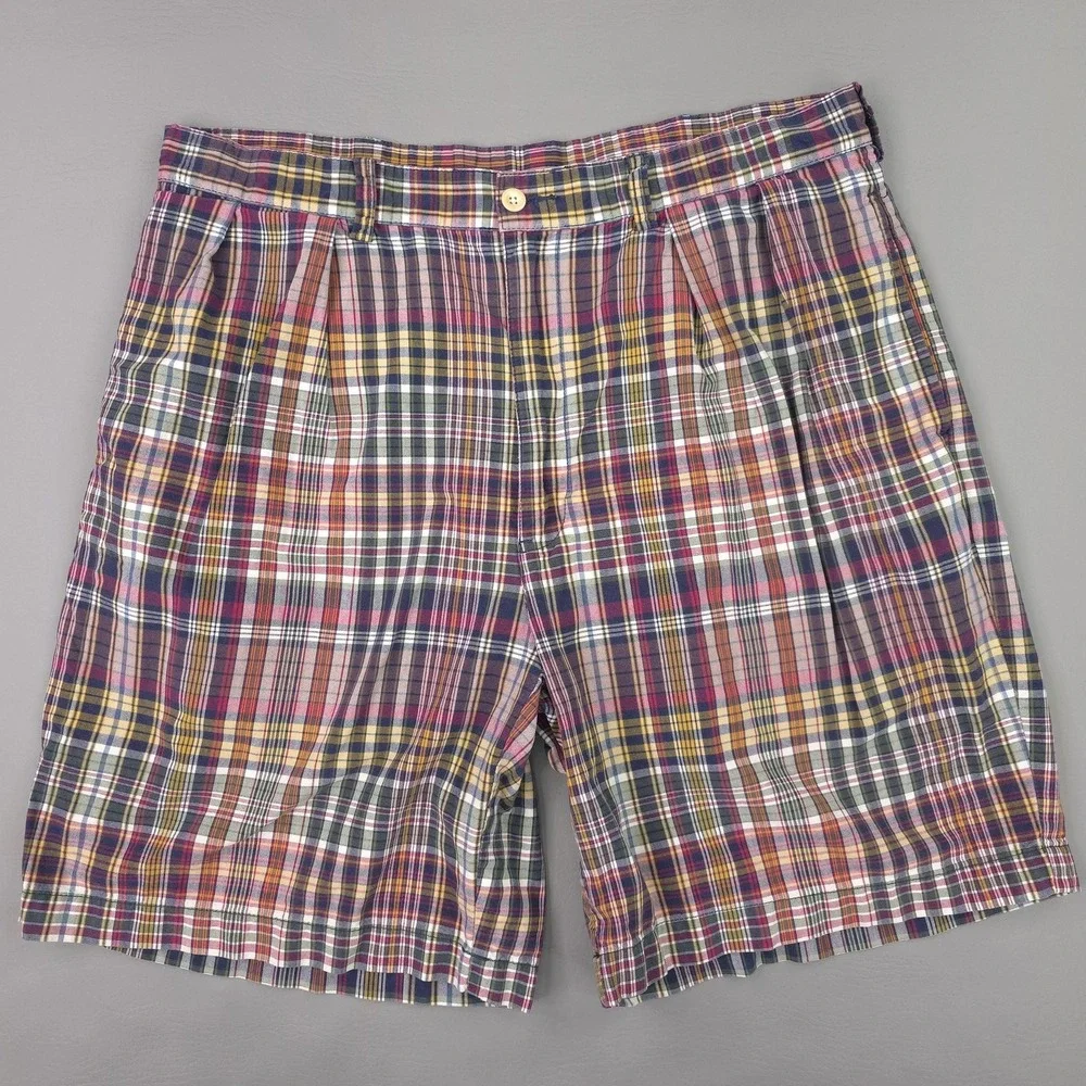 Polo Ralph Lauren Shorts Mens 35 Tyler Multicolor Plaid‎ Pleated Chino Summer